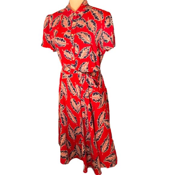 CHAPS feminine fit & flare shirtdress in size L novelty print red with navy palm - Picture 1 of 11
